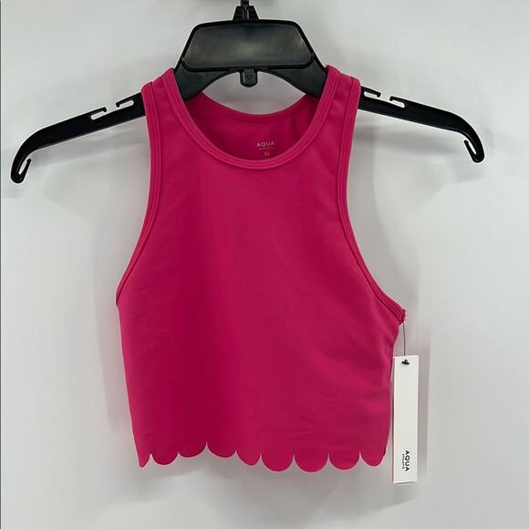 AQUA Athletic Women's Scallop Hem Crop Top - Magenta Pink - XS - NWT - Picture 1 of 5